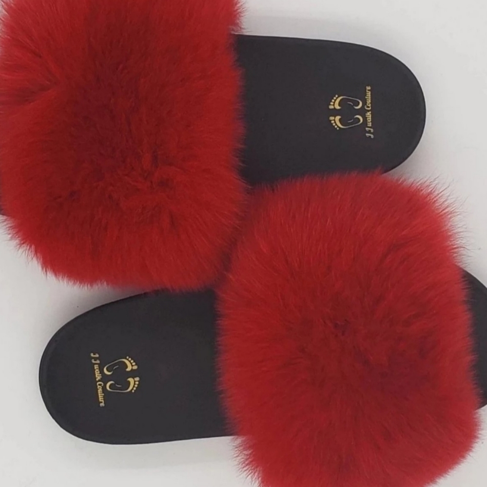 100% Real Red Fox Fur Slides In-stock Fast Shipping